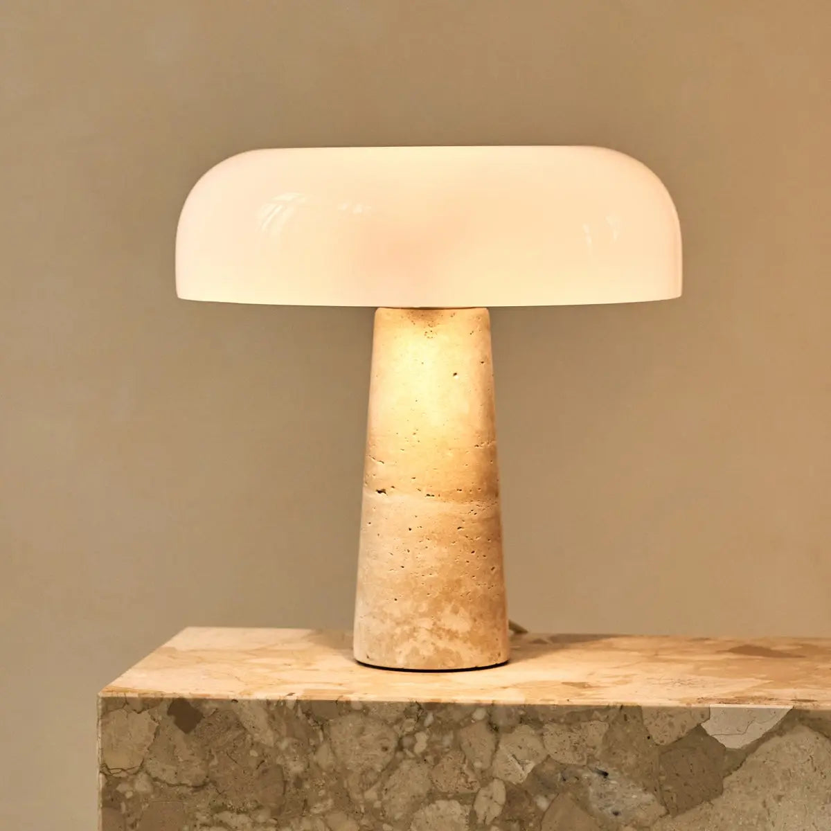 Emily Travertine Lamp – Elegant Handmade Design with Glass Shade-2