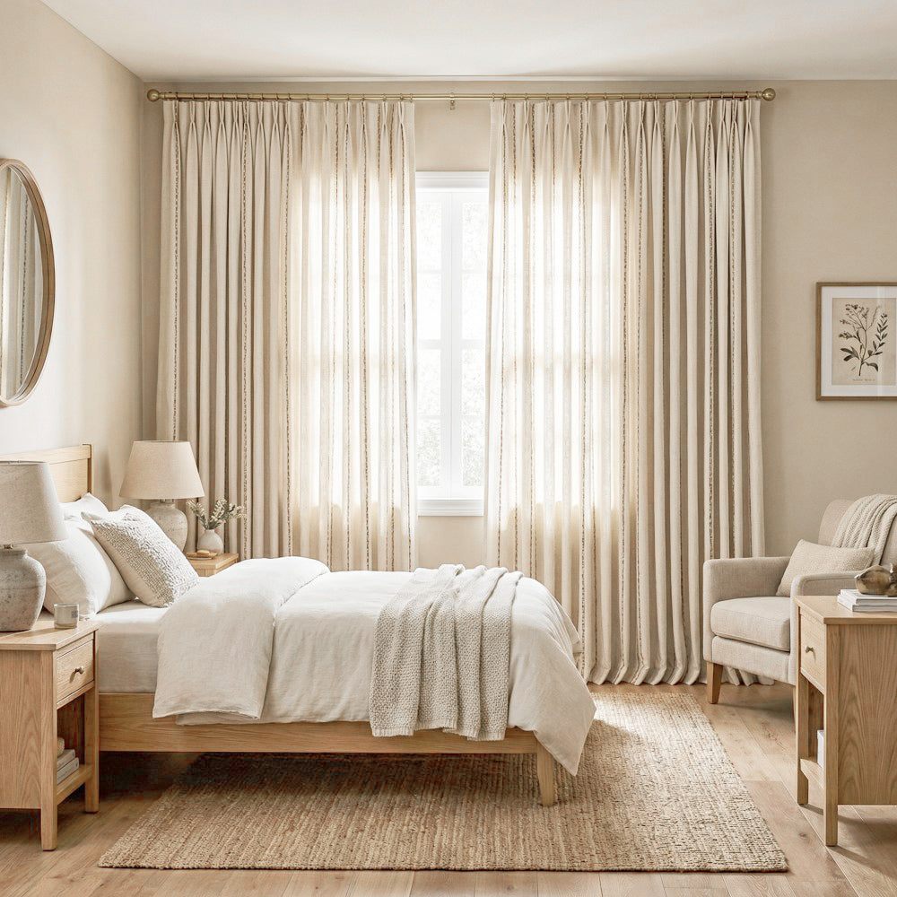 Erika Rustic Style Striped Linen Curtains