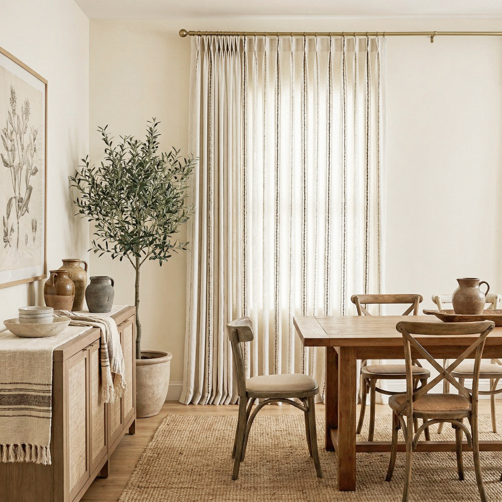 Erika Rustic Style Striped Linen Curtains