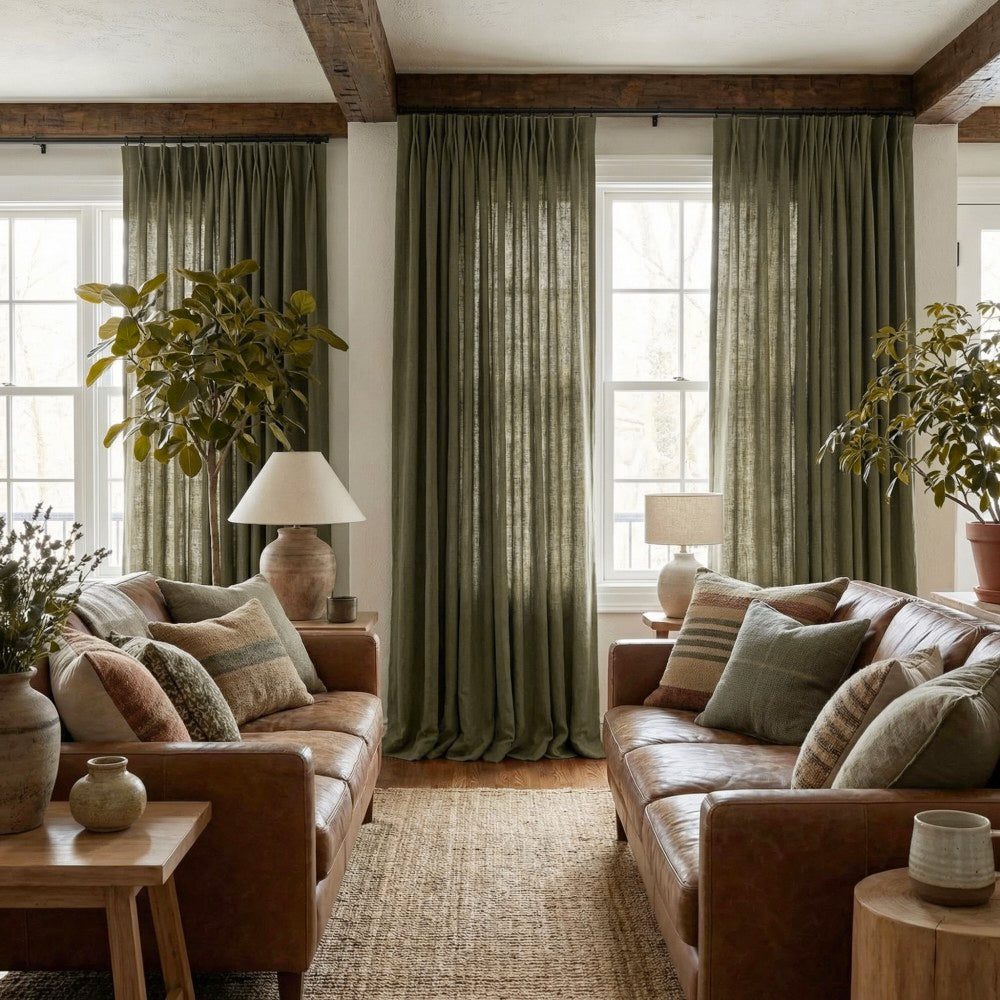 Evan Soft Linen Blend Herringbone Textured Curtains