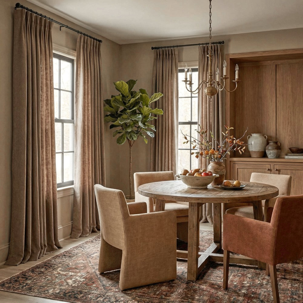 Evan Soft Linen Blend Herringbone Textured Curtains