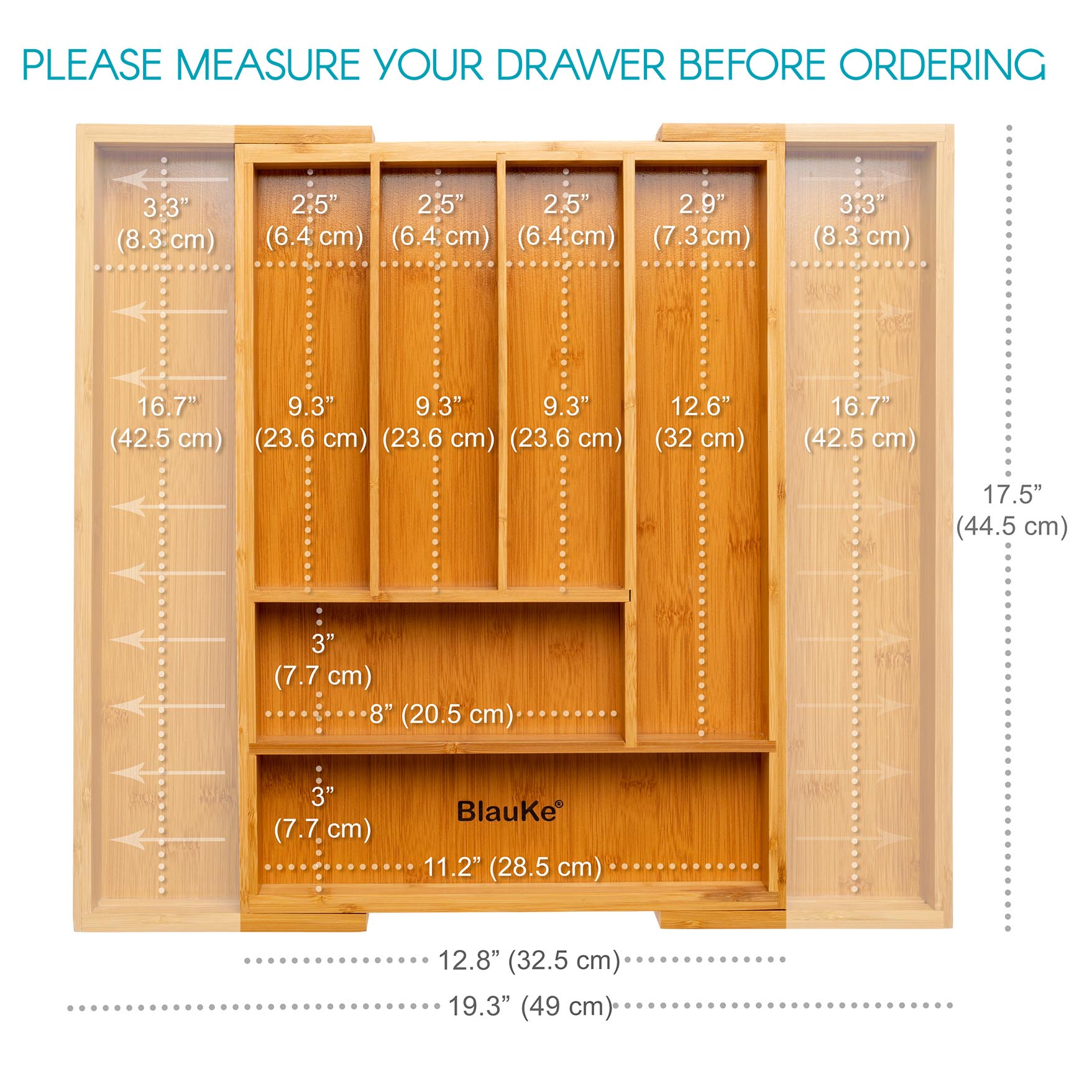 Expandable Bamboo Drawer Organizer with 6-8 Compartments-2