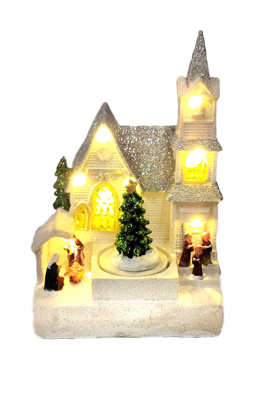 Winter Church with Christmas Tree. Christmas Village by Wizardi F07-N6-6-2