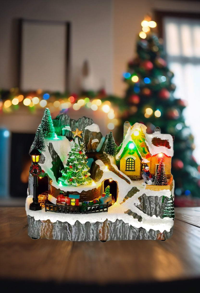 Train Scene with Christmas Tree - Christmas Village Collection by Wizardi F07N5-11D-0