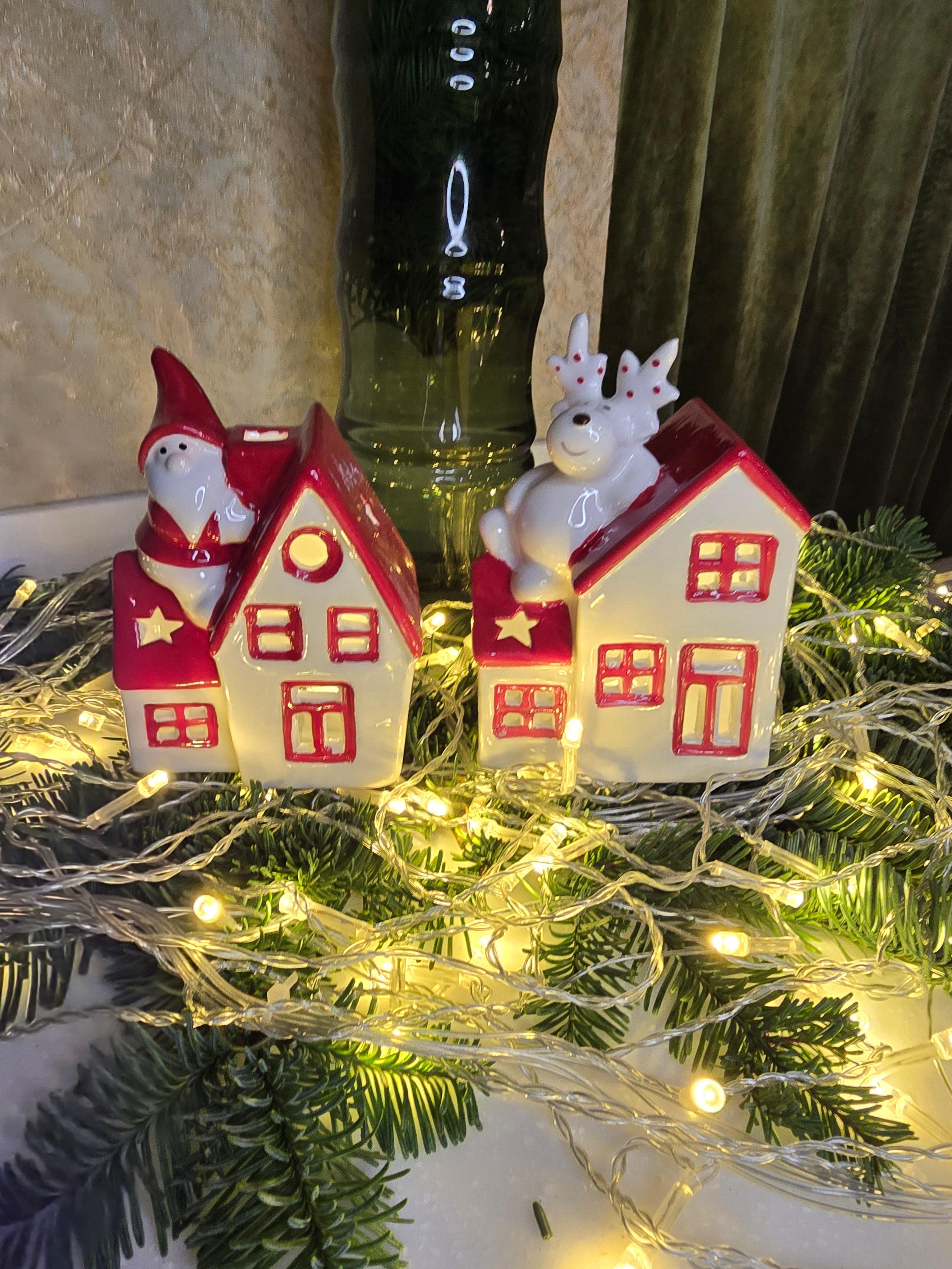 Christmas Ceramic Ornament - Christmas Cottage with Santa by Wizardi F07N7-6-4