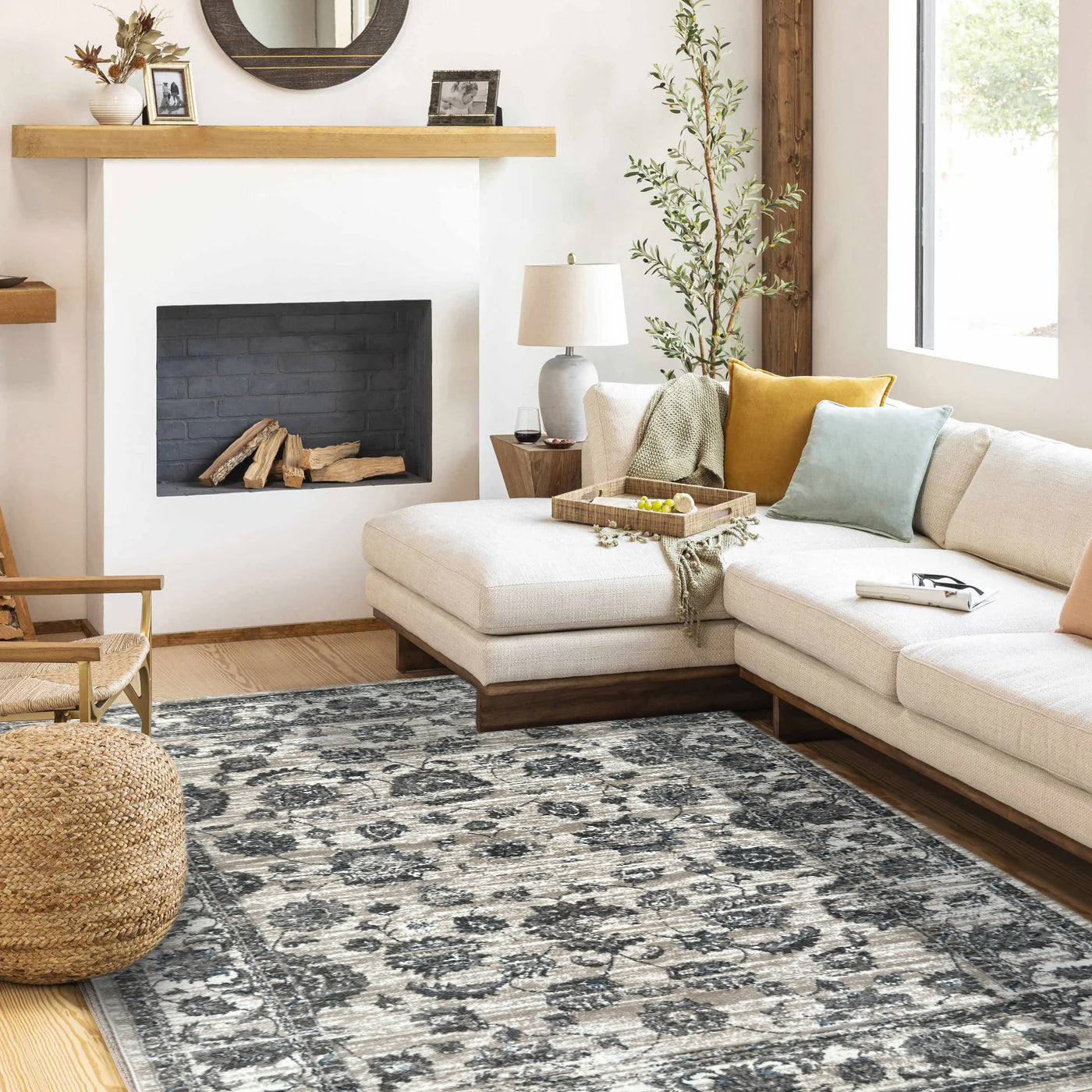 ROY's Home Flower Garden Design Area Rugs, Vintage Effect Lines