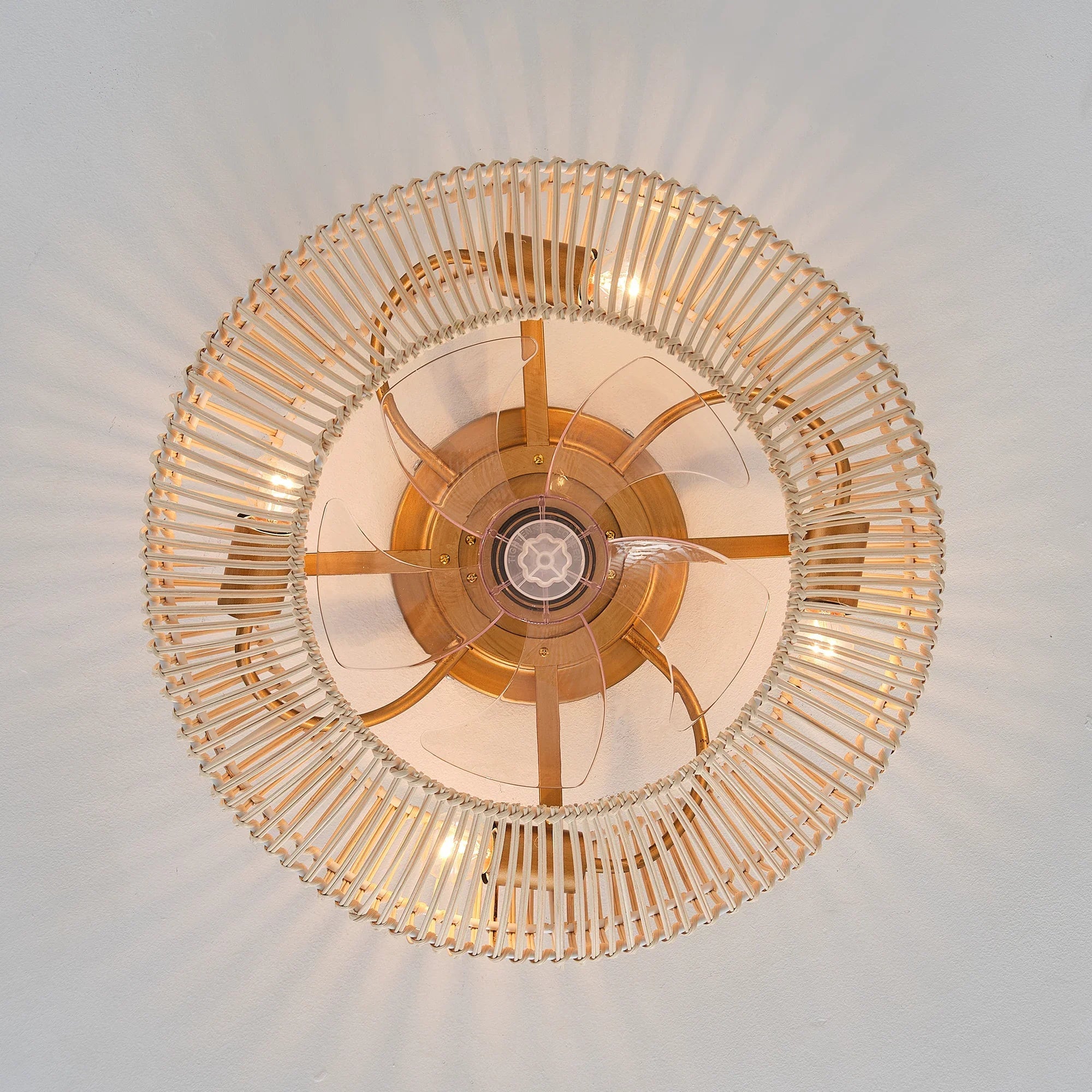 20 Inch Mandy Retro Golden Flush Mount Ceiling Fan with Light and Remote Control