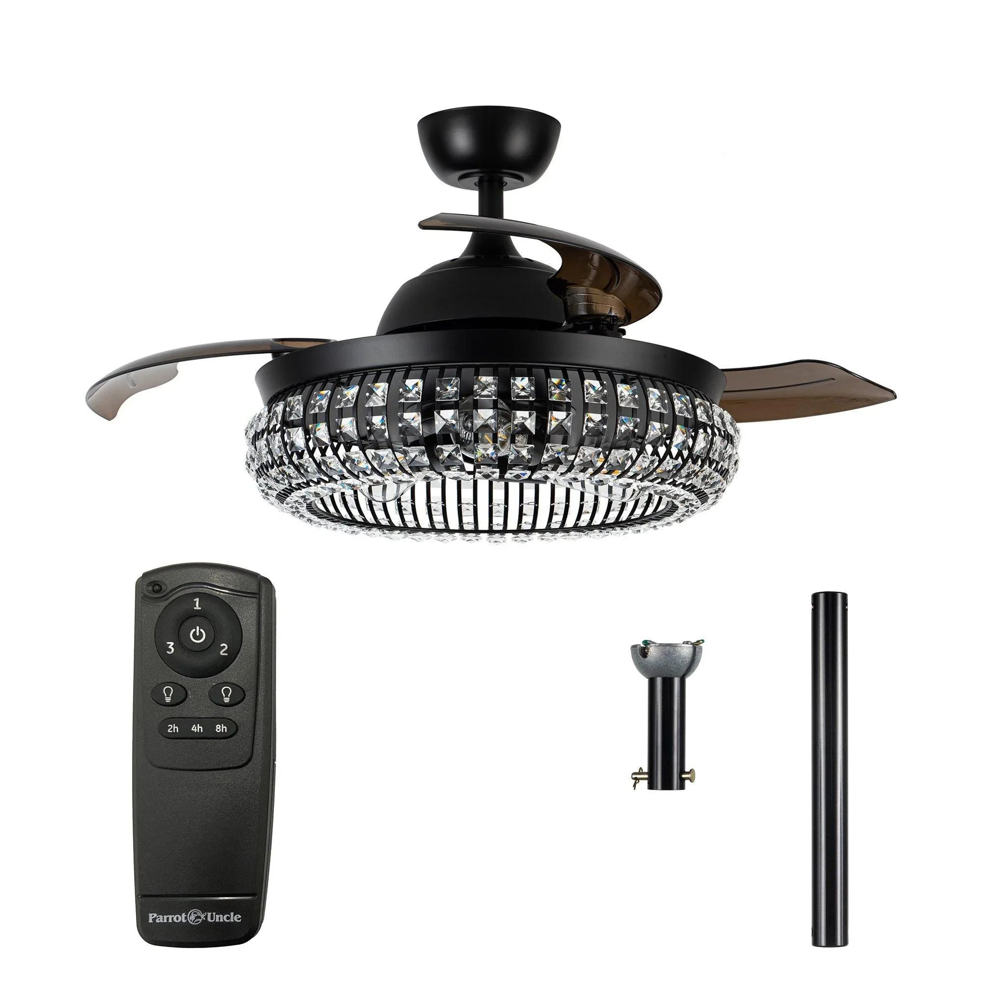 42" Modern Downrod Mount Crystal Ceiling Fan with Lighting and Remote Control