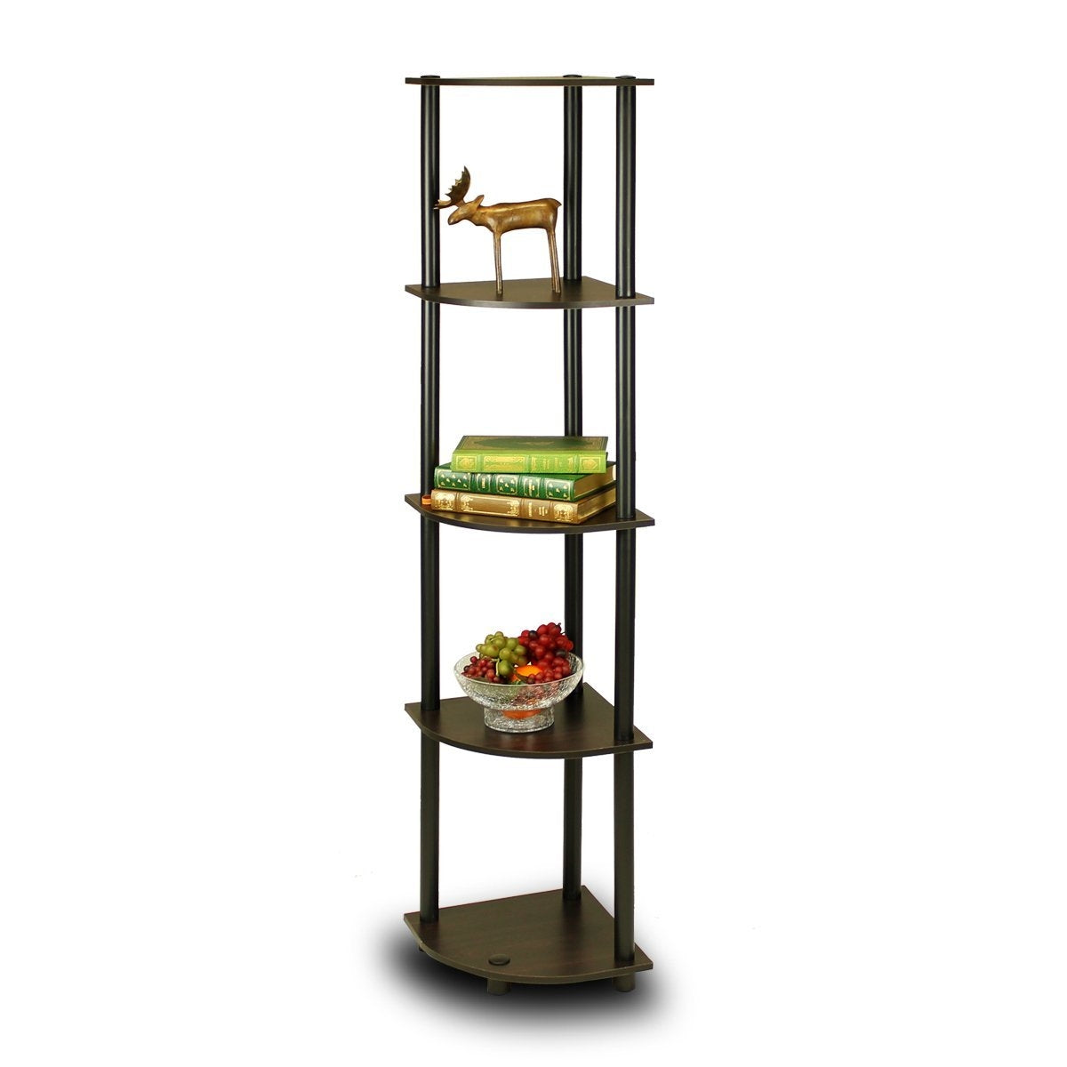 5-Tier Corner Display Shelf Bookcase in Espresso & Black-0