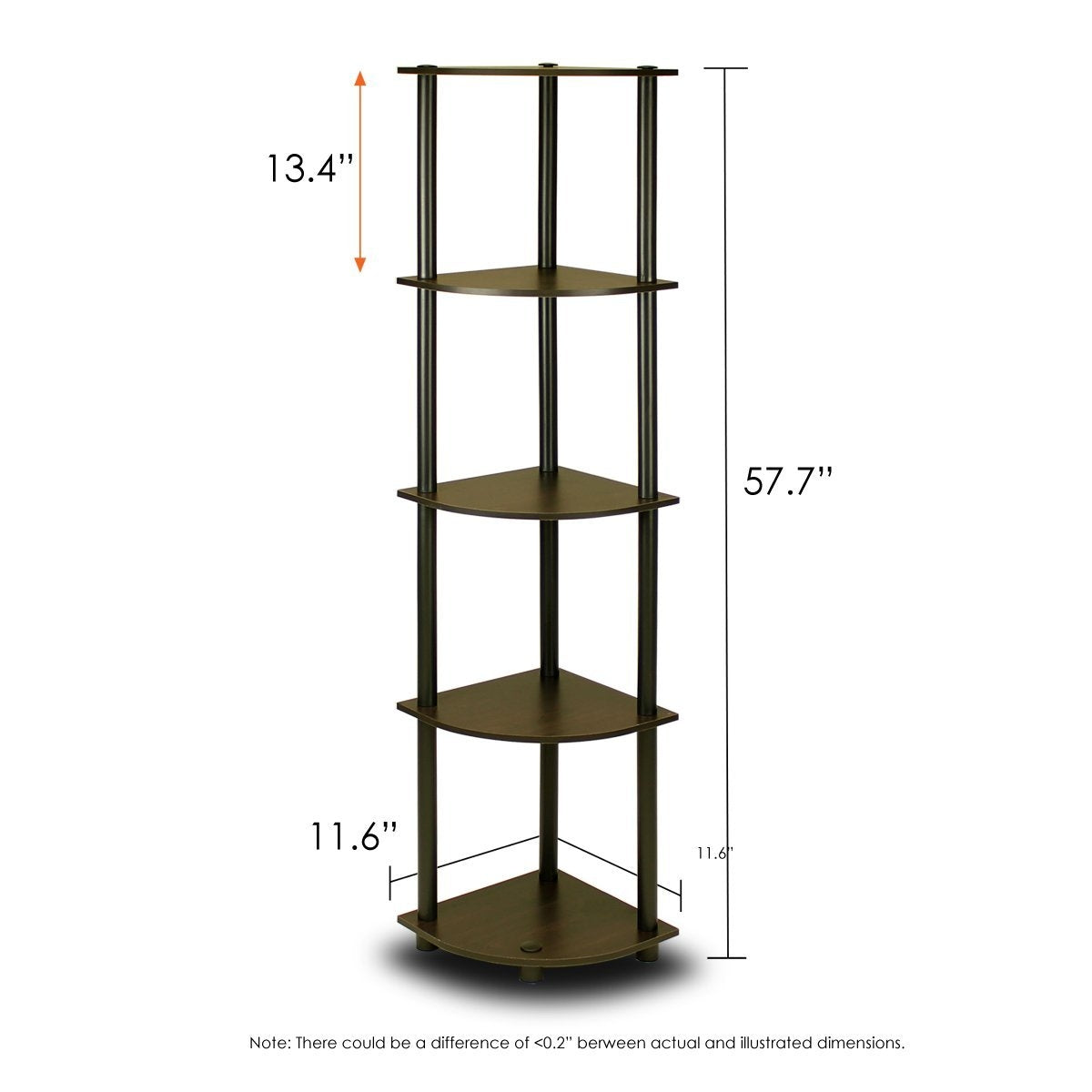 5-Tier Corner Display Shelf Bookcase in Espresso & Black-1