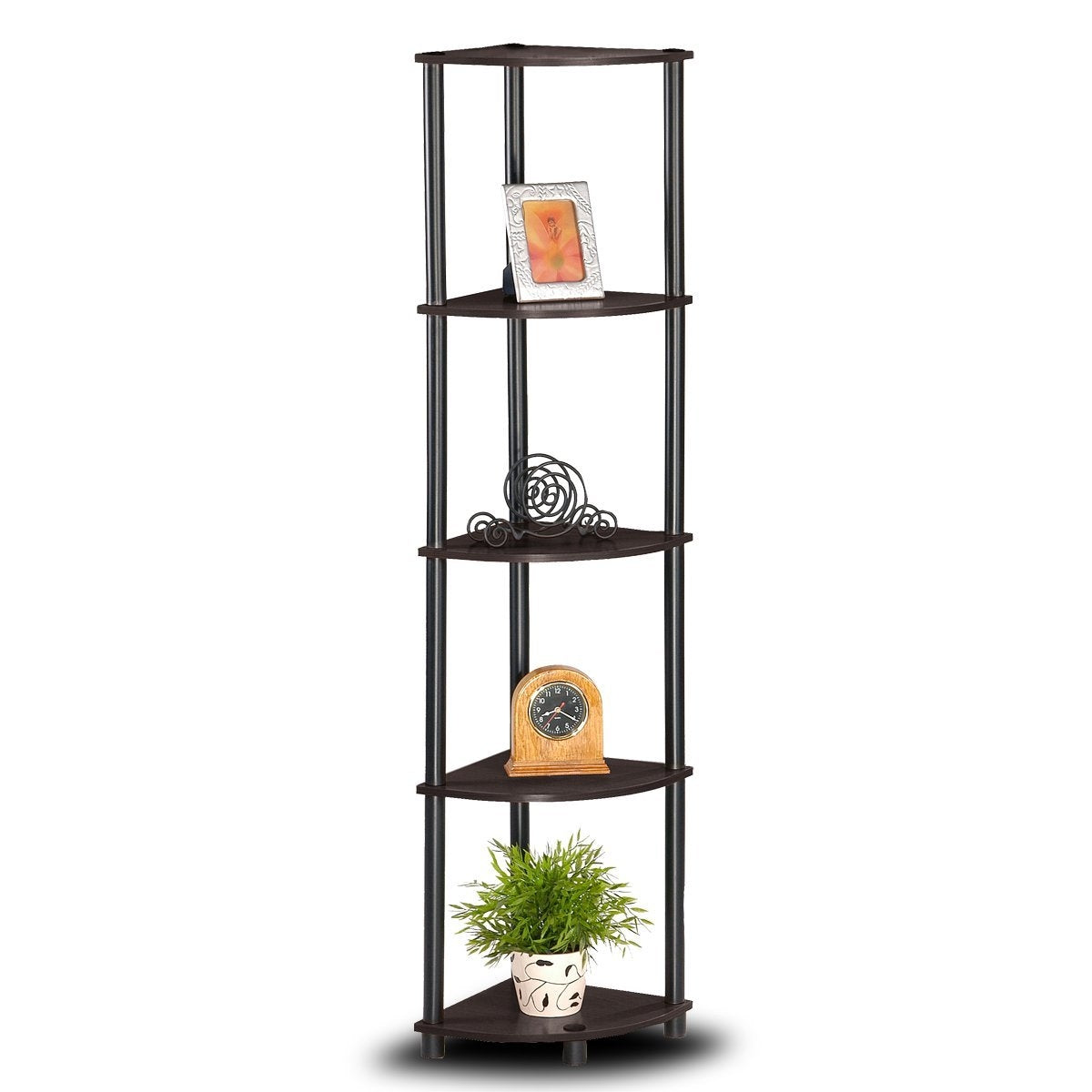 5-Tier Corner Display Shelf Bookcase in Espresso & Black-3