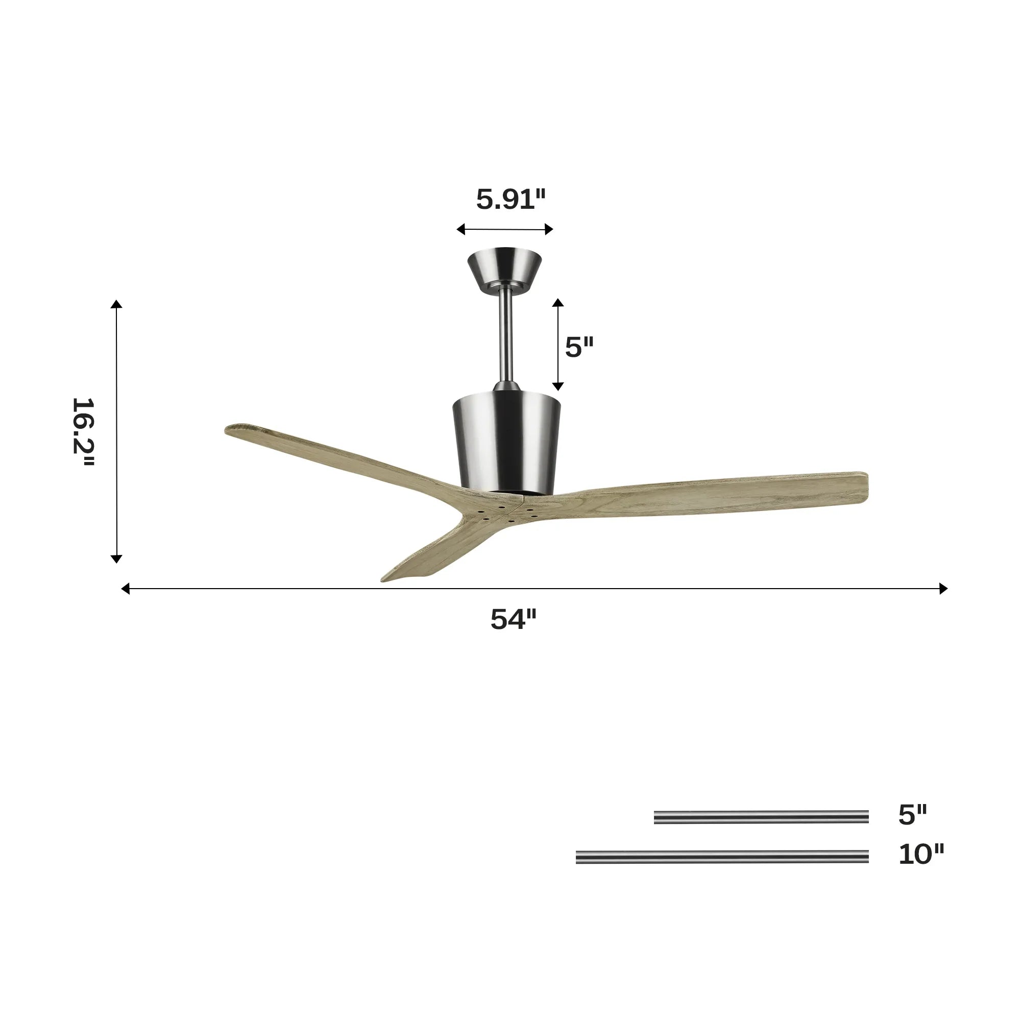 54 Inch Dylan Solid Wood Blades Downrod Mount Ceiling Fan with Remote Control