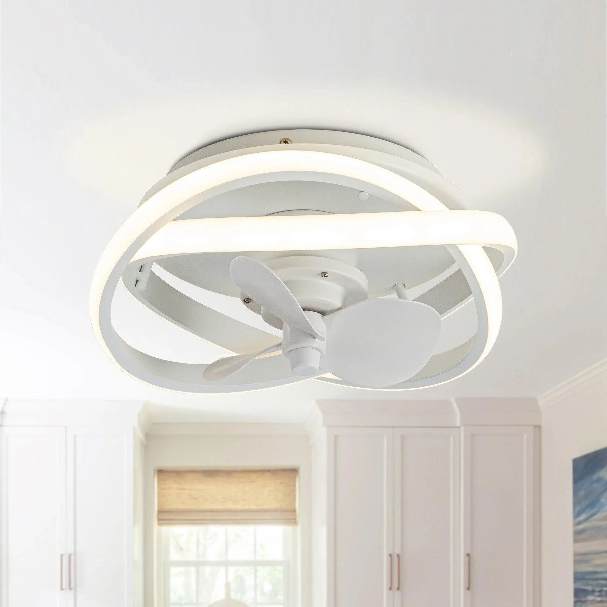 Vaczon 13" Flush Mount Caged Fan with Light and Remote Control