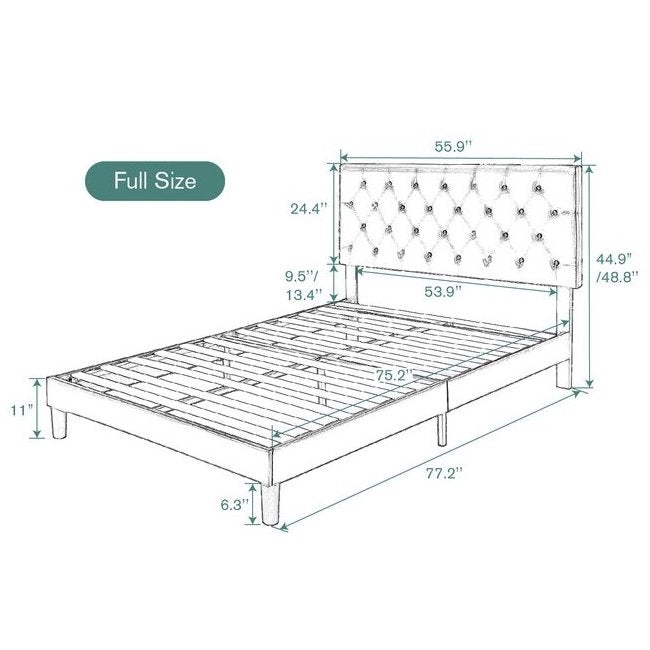 Full White Faux Leather Upholstered Platform Bed with Button-Tufted Headboard-4