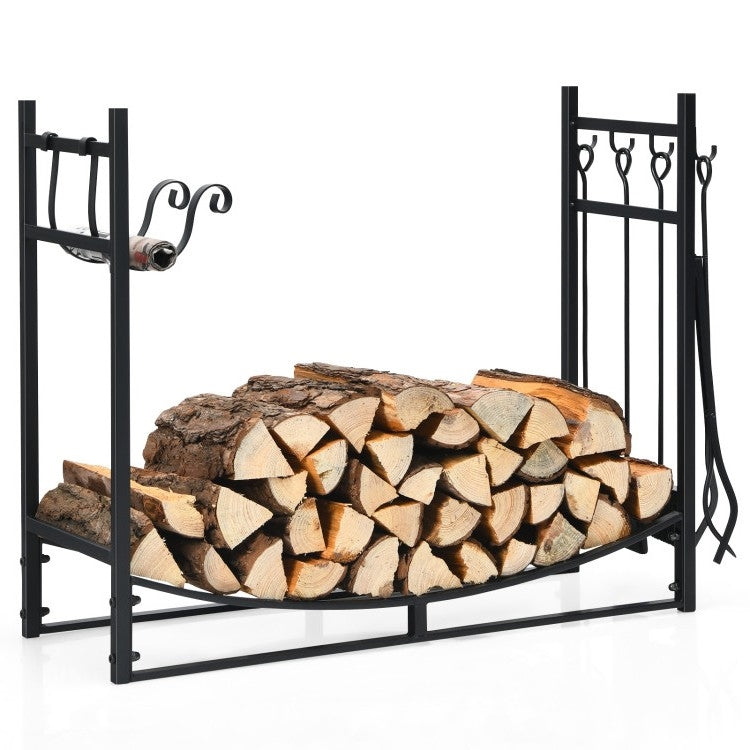 Indoor/Outdoor Heavy Duty Steel Firewood Storage w/ Kindling Holders, Shovel-0