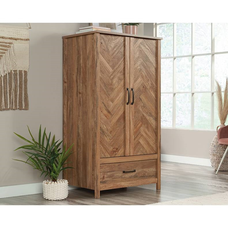 FarmHouse Rustic Herringbone 1 Drawer Garment Rod Wardrobe Armoire-0