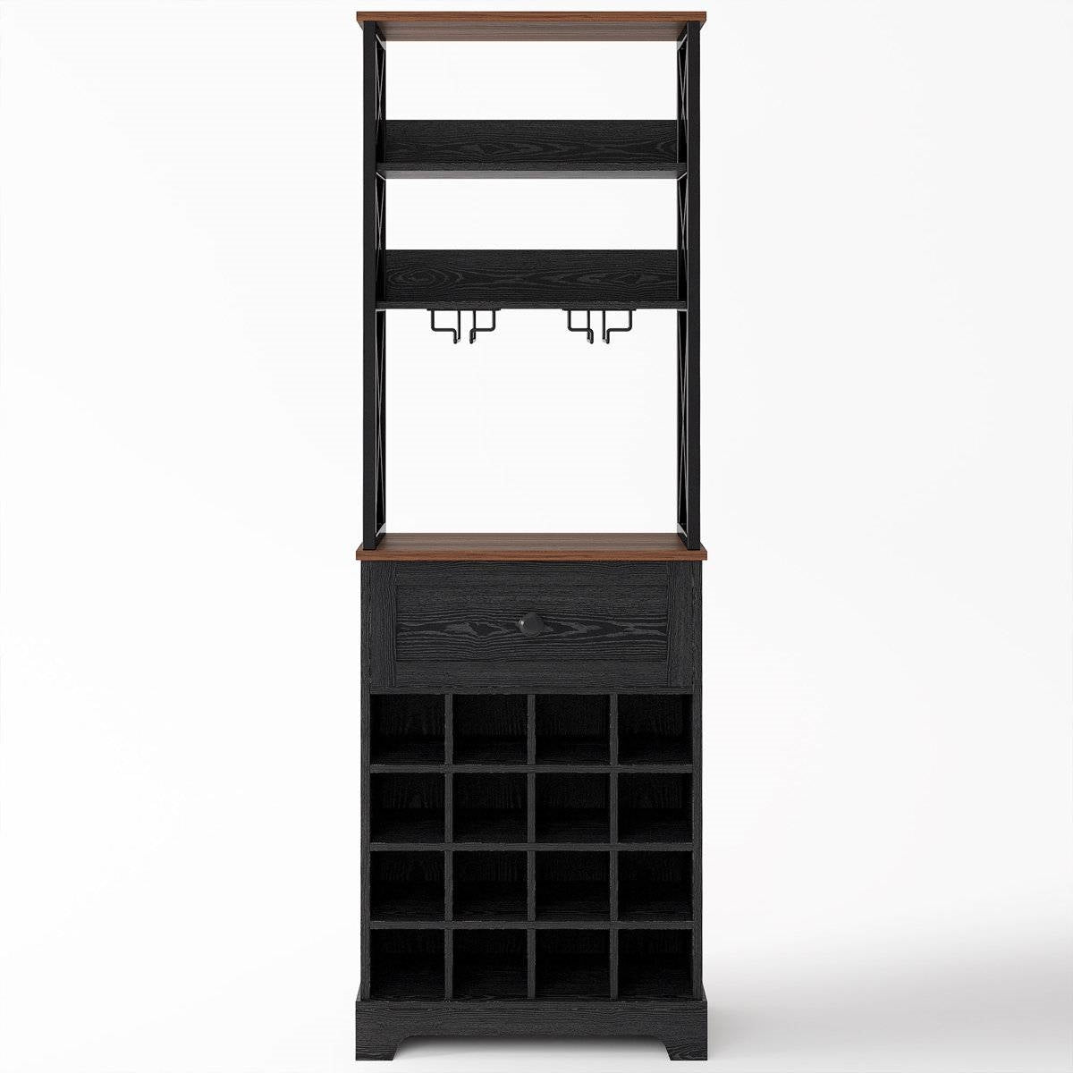 Black/Brown Wine Rack Kitchen Bar Storage Cabinet Shelf with Glass Holders-1