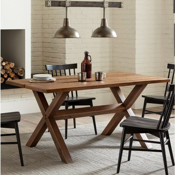 Farmhouse Walnut Solid Wood Dining Trestle Table-1