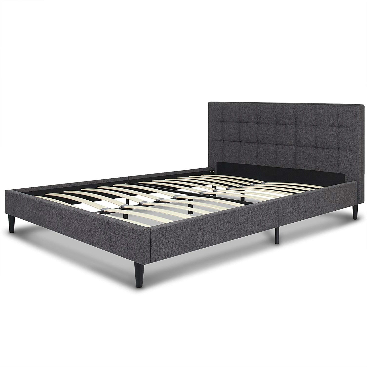 Full size Grey Mid-Century Modern Upholstered Platform Bed Frame with Headboard-0