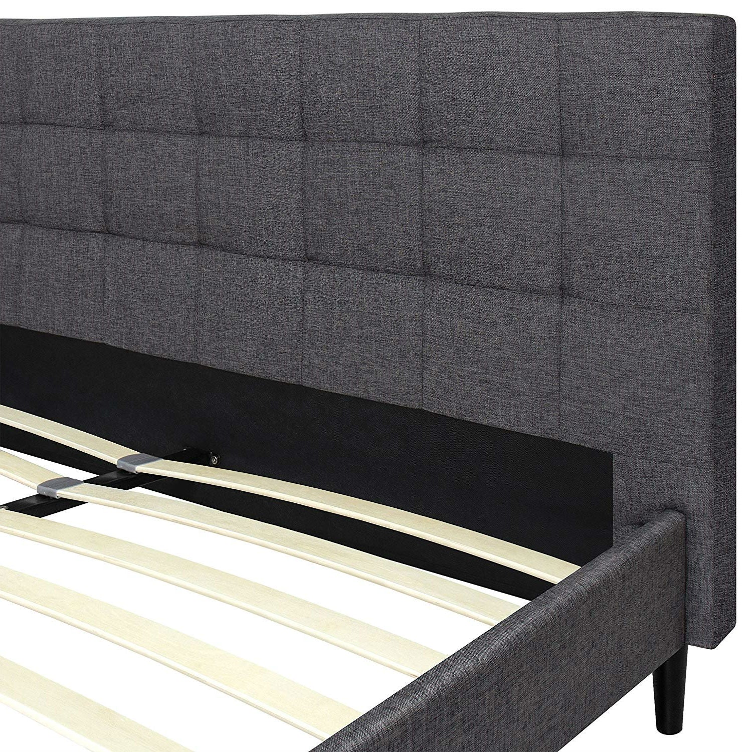 Full size Grey Mid-Century Modern Upholstered Platform Bed Frame with Headboard-2