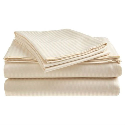 Full size Dobby Stripe Sateen Sheet Set in Beige Microfiber-0