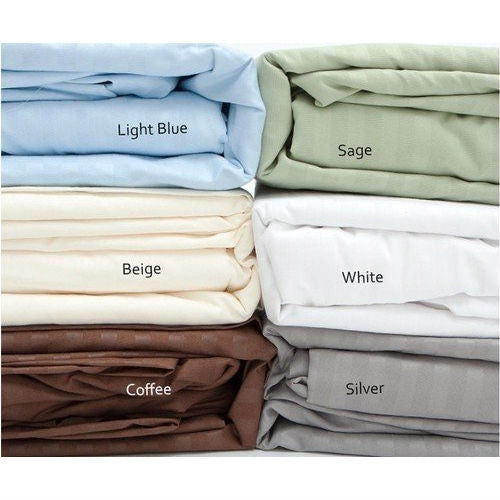 Full size Dobby Stripe Sateen Sheet Set in Beige Microfiber-1