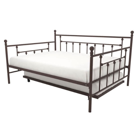 Full size Bronze Metal Daybed with Twin Roll-out Trundle Bed-0