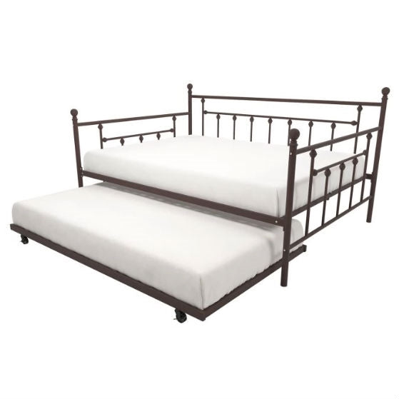 Full size Bronze Metal Daybed with Twin Roll-out Trundle Bed-1