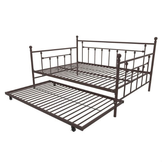 Full size Bronze Metal Daybed with Twin Roll-out Trundle Bed-2