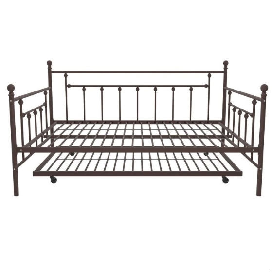 Full size Bronze Metal Daybed with Twin Roll-out Trundle Bed-3