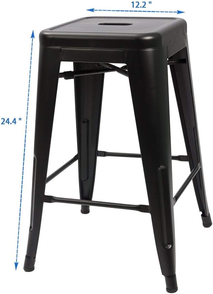 Set of 4 - 24-in. Indoor/Outdoor Backless Stacking Black Metal Barstools-4