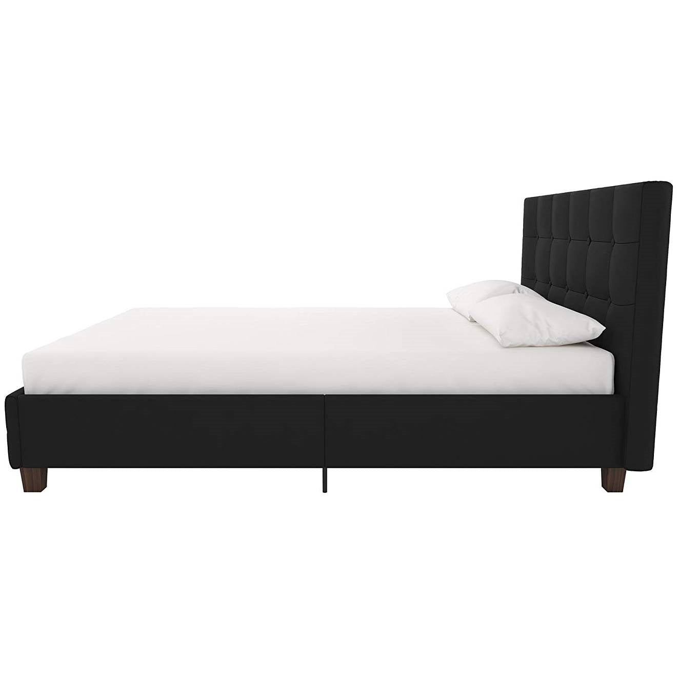 Full size Black Padded Linen Upholstered Platform Bed with Headboard-2