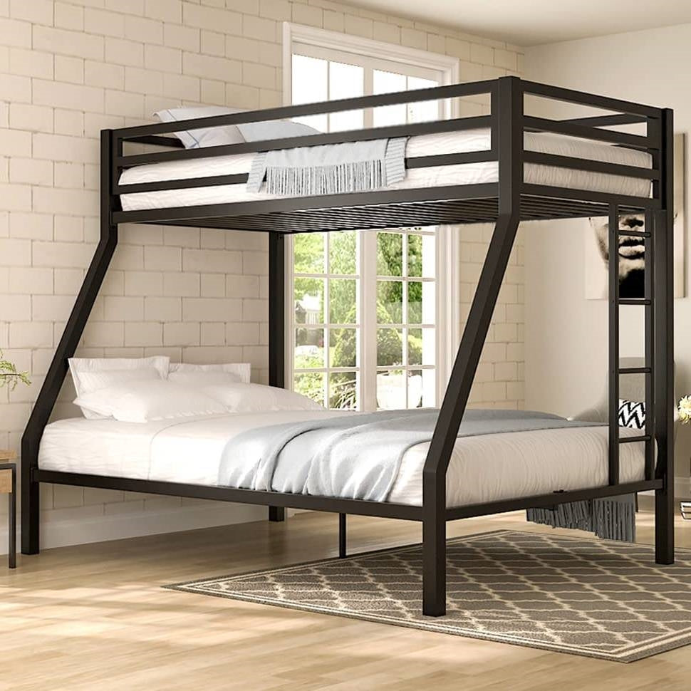 Twin over Full Modern Metal Bunk Bed in Matte Black Finish-1