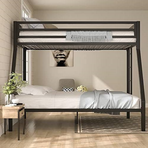 Twin over Full Modern Metal Bunk Bed in Matte Black Finish-2