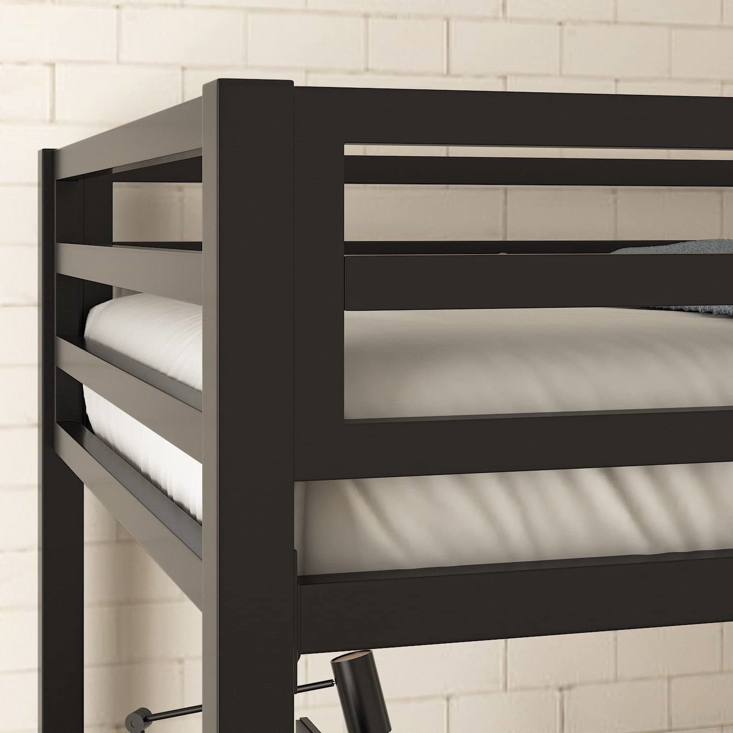 Twin over Full Modern Metal Bunk Bed in Matte Black Finish-3