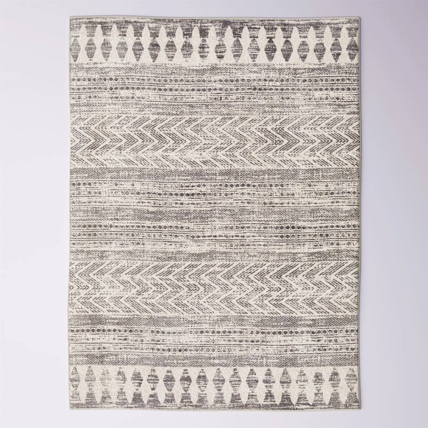 5-ft. x 7-ft. Grey Ivory Chevron Stripe Geometric Boho Style Area Rug-1