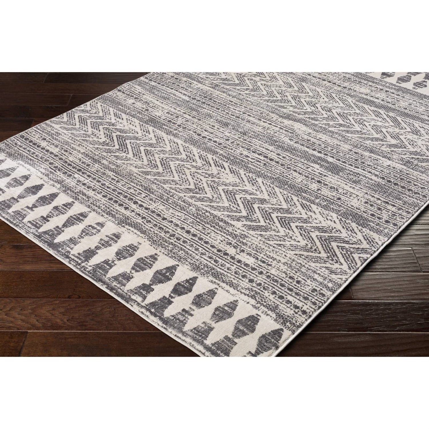 5-ft. x 7-ft. Grey Ivory Chevron Stripe Geometric Boho Style Area Rug-4