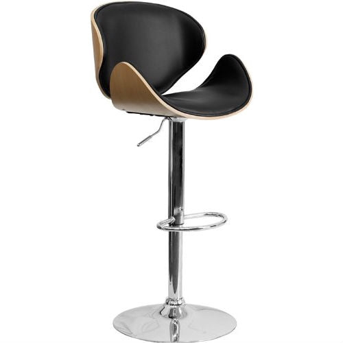 Modern Adjustable Height Barstool with Curved Black Vinyl Seat & Back-0