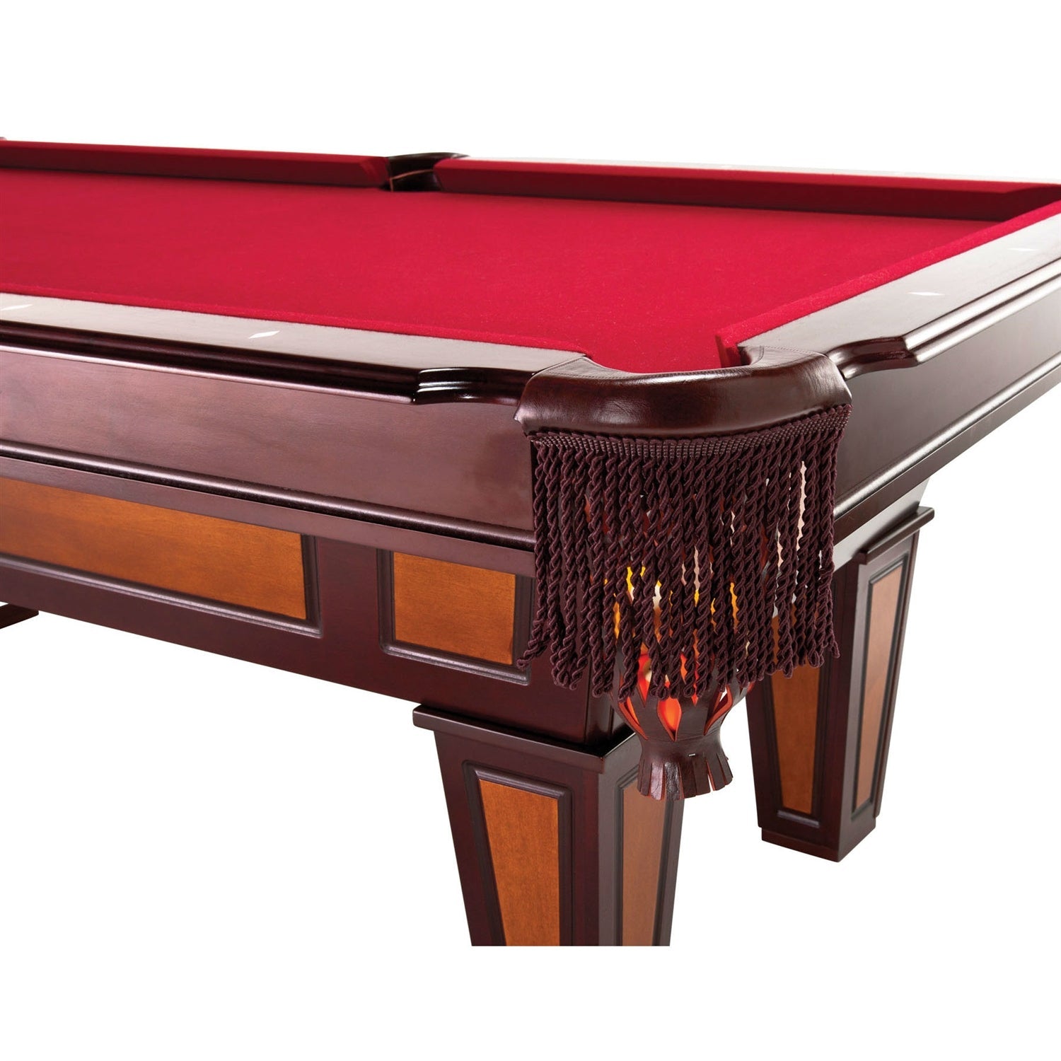 7 Ft Pool Table with Red Burgundy Wool Top and Fringe Drop Pockets-3