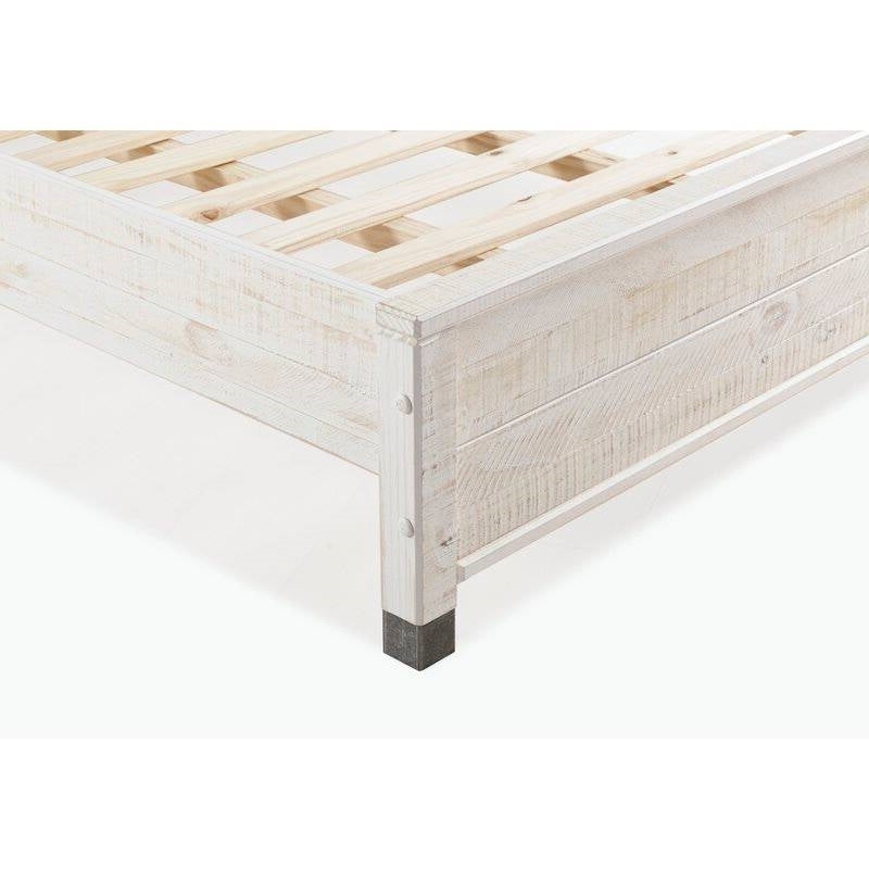 Full Size Solid Wood Platform Bed Frame with Headboard in Rustic White Finish-3