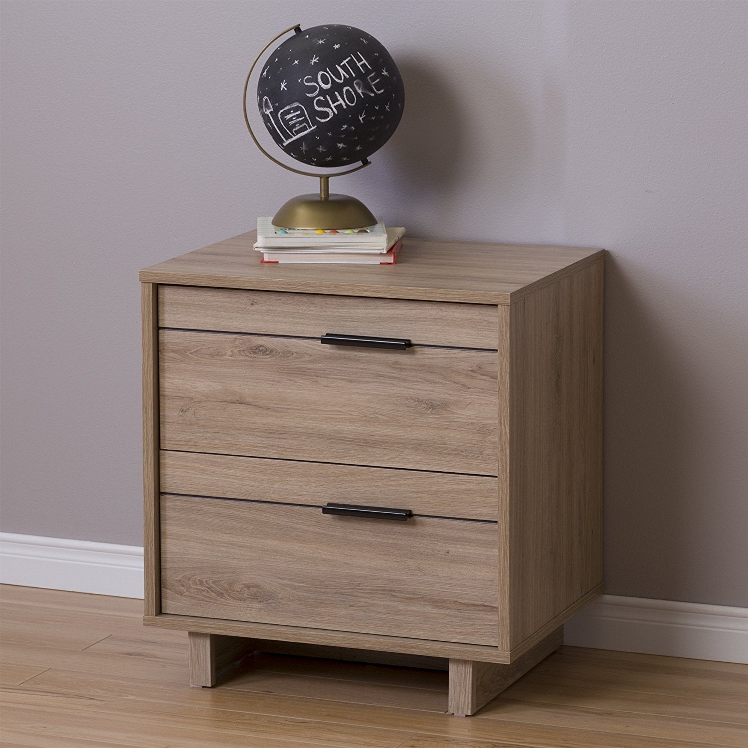 Modern 2-Drawer End Table Nightstand in Light Oak Wood Finish-1