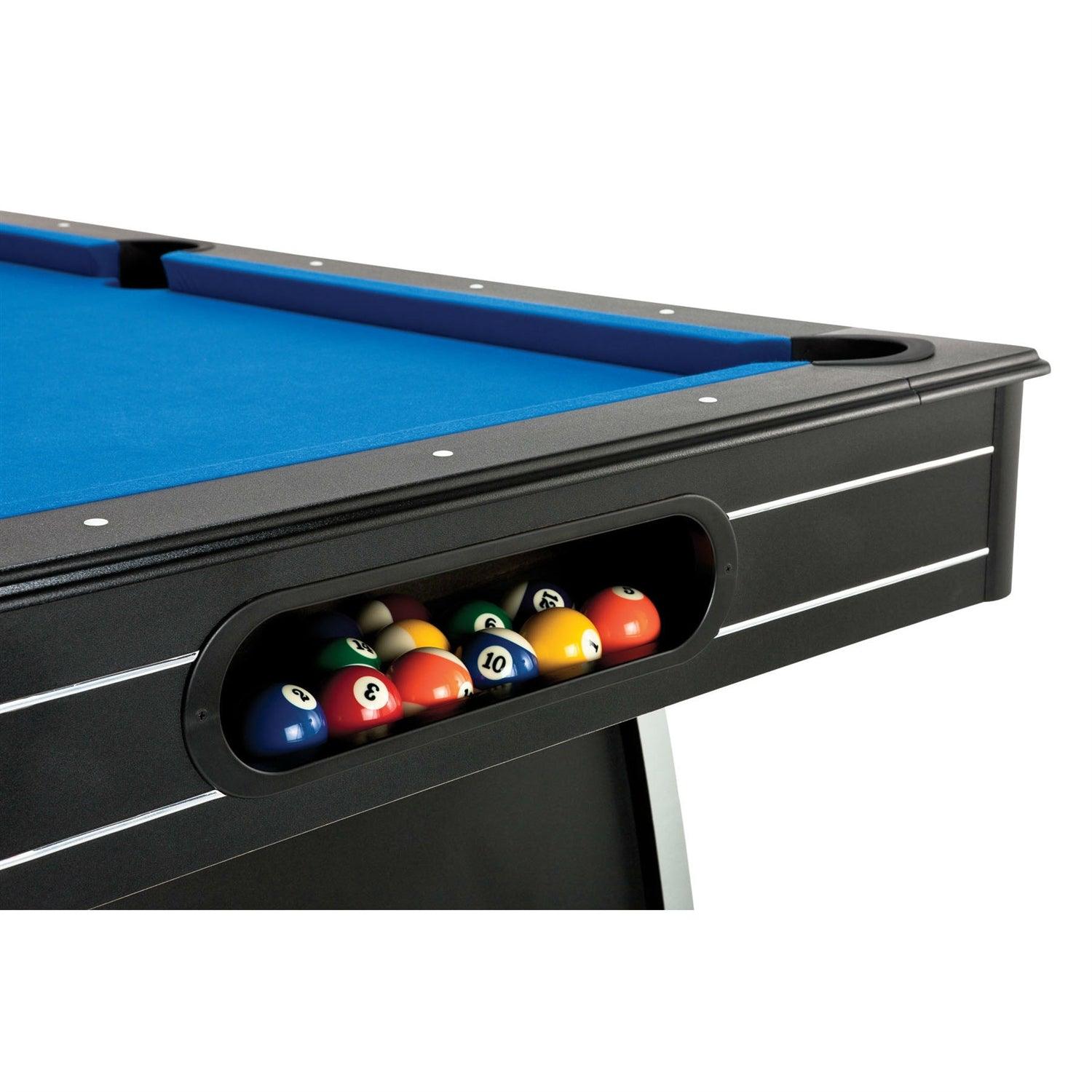 7 Ft Blue Top Pool Table with 2 Cues and Billiard Balls-3