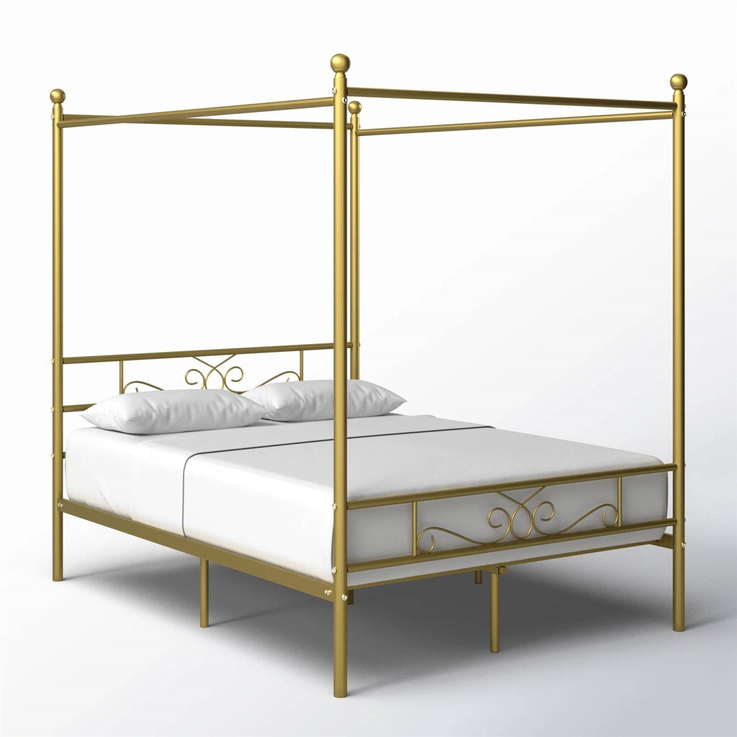 Full size French Country Four Poster Metal Canopy Bed in Gold Finish-0