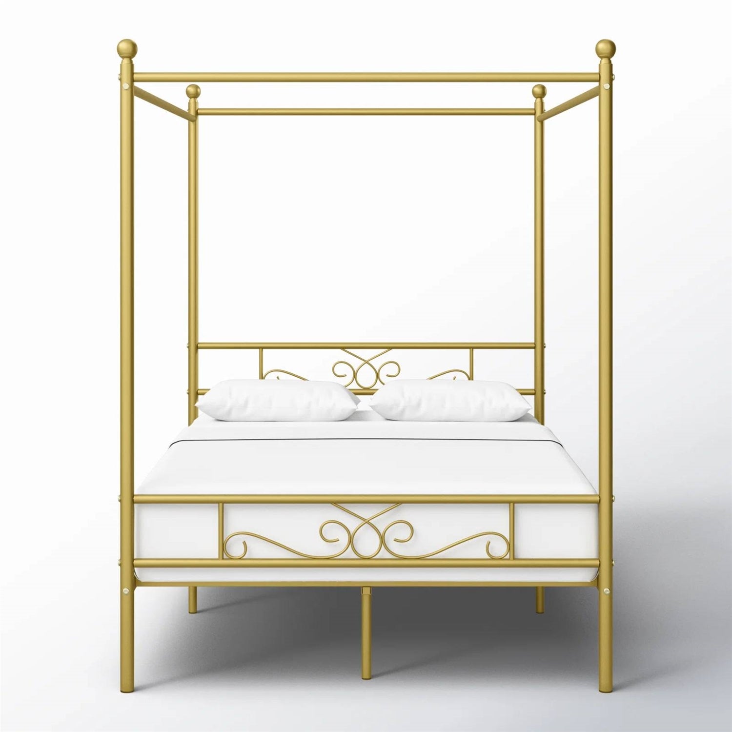 Full size French Country Four Poster Metal Canopy Bed in Gold Finish-2