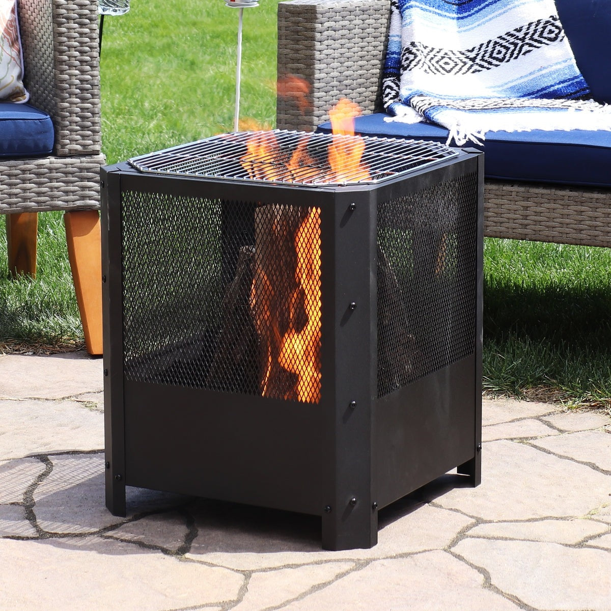 16 Inch Small Grelha Square Outdoor Fire Pit with Grilling Grate-4