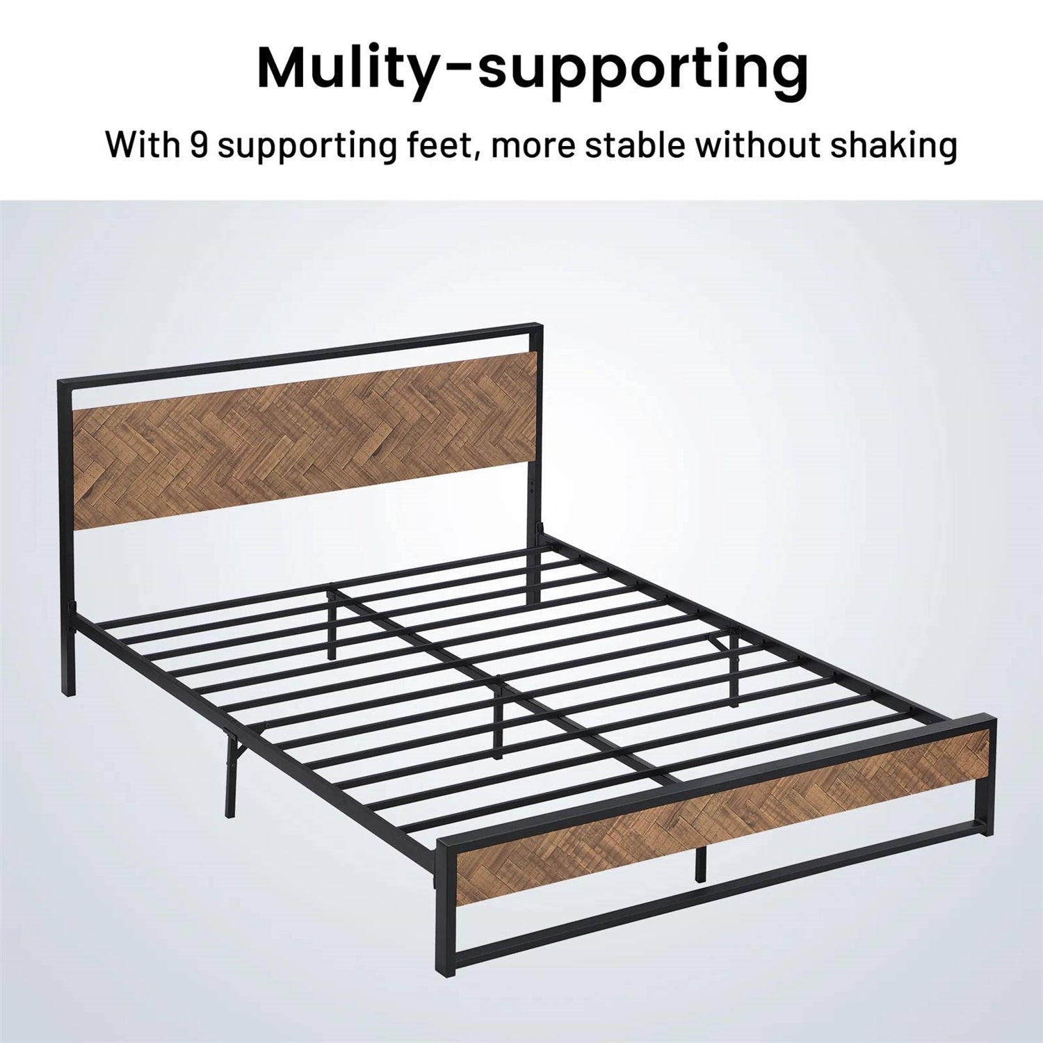 Full size Modern Industrial Metal Platform Bed Frame w/ Wood Headboard Footboard-2