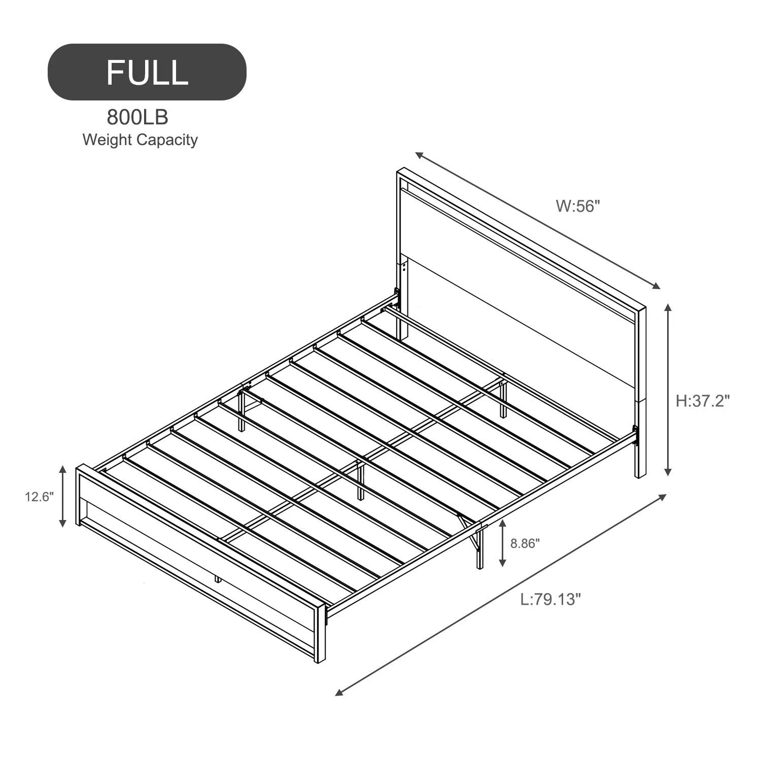 Full size Modern Industrial Metal Platform Bed Frame w/ Wood Headboard Footboard-4