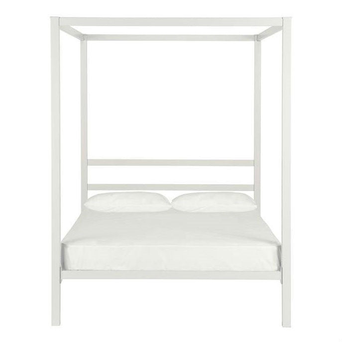 Full size Modern White Metal Canopy Bed Frame-0