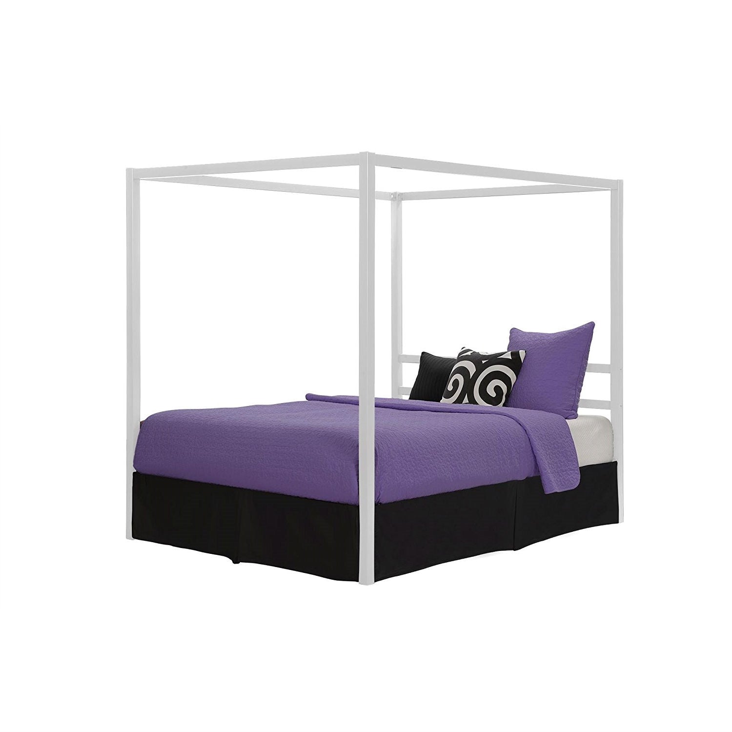 Full size Modern White Metal Canopy Bed Frame-2