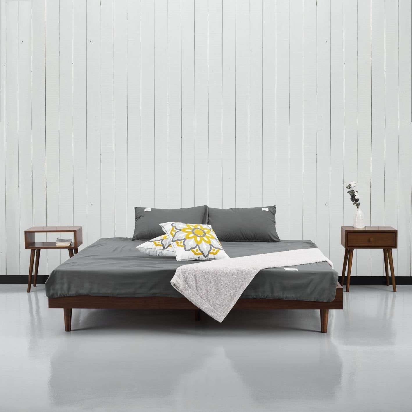 Full size Mid-Century Modern Platform Bed Frame in Dark Brown Wood Finish-3